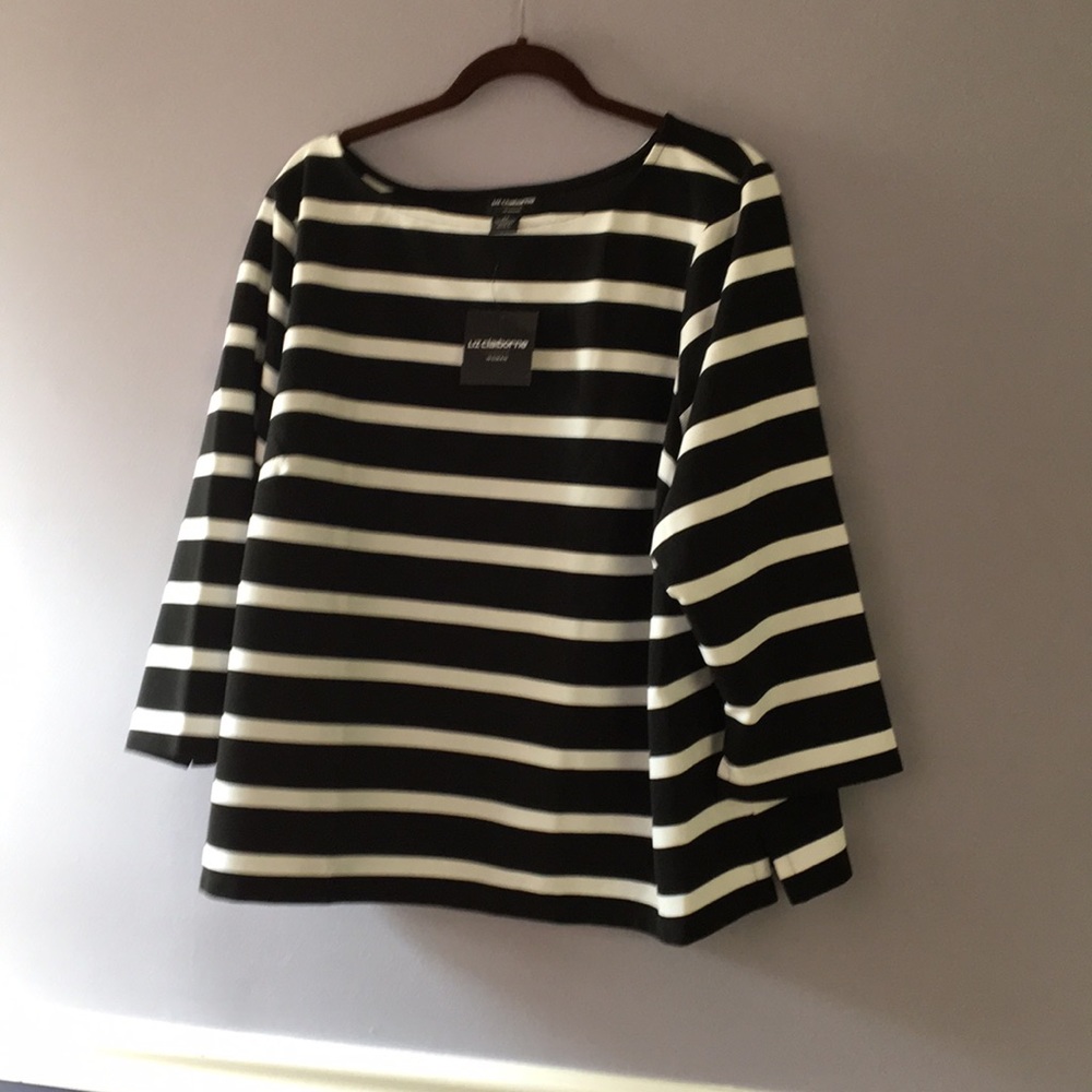 Liz Claiborne 2x black & white striped top NWT